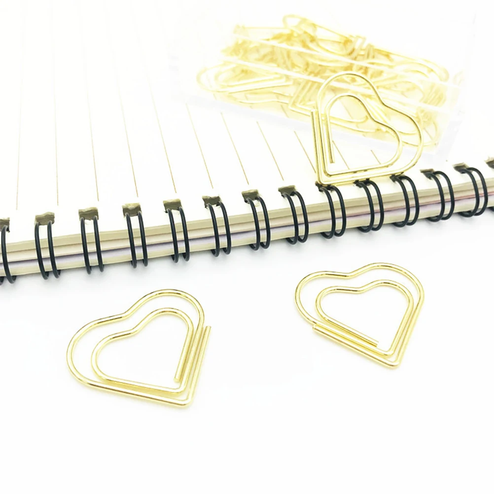 

20 Pcs Heart Shaped Paper Clips Cute Bookmark Creative Metal Clip Holder Practical Portable Bright Colored Office