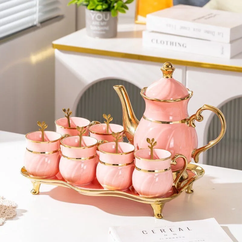 Gold porcelain teacup saucer set porcelain bone china ceramic teapot set pottery
