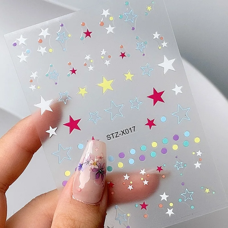 1pc 3D Little Flowers Stars Nail Art Stickers Self Adhesive Pointed Star Nail Art Decals For Women Girls Manicure Decorations