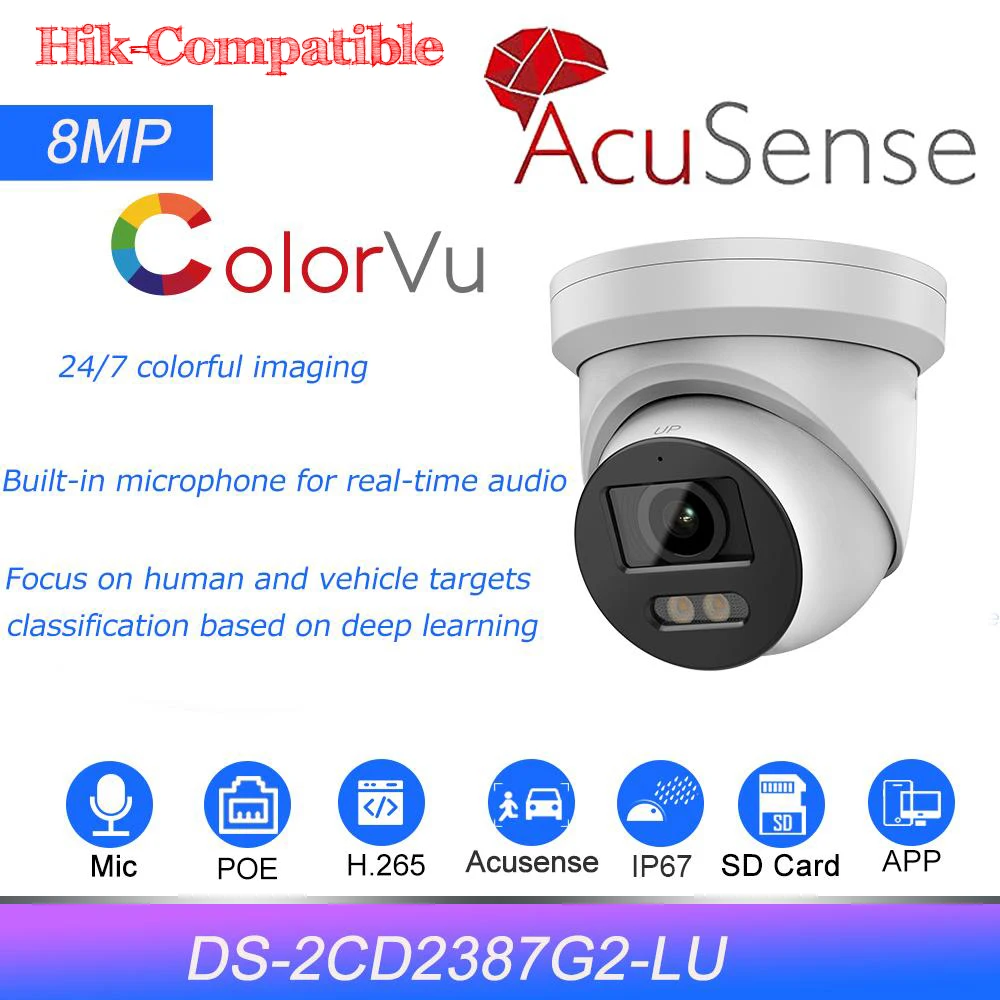 

Hik OEM 8MP ColorVu AcuSense IP Camera replace DS-2CD2387G2-LU Built-in Mic SD Card Slot Security Protection Surveillance Camer