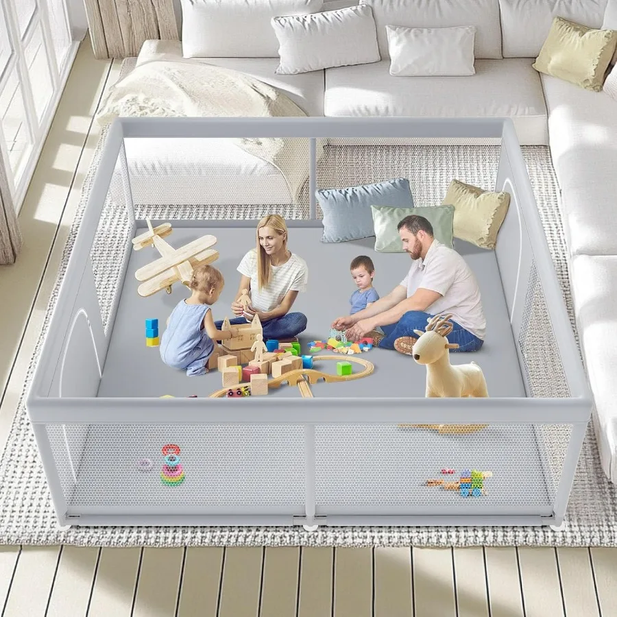 Box per bambini extra large 79 × 79 per uso interno ed esterno Robusto cortile da gioco di sicurezza con morbida rete traspirante Design anticaduta I