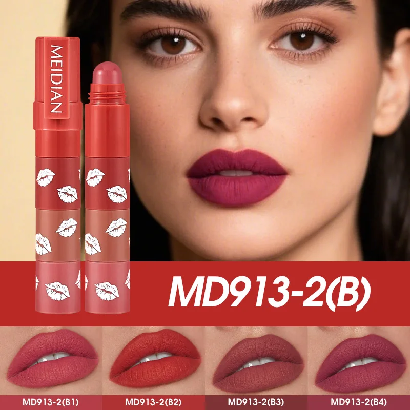 4 في 1 تلوين أحمر الشفاه كومبو كيت المخملية ماتي مثير الأحمر ملابس طويلة Waterpoof غير عصا كوب حريري ناعم صغير الشفاه عصا ماكياج