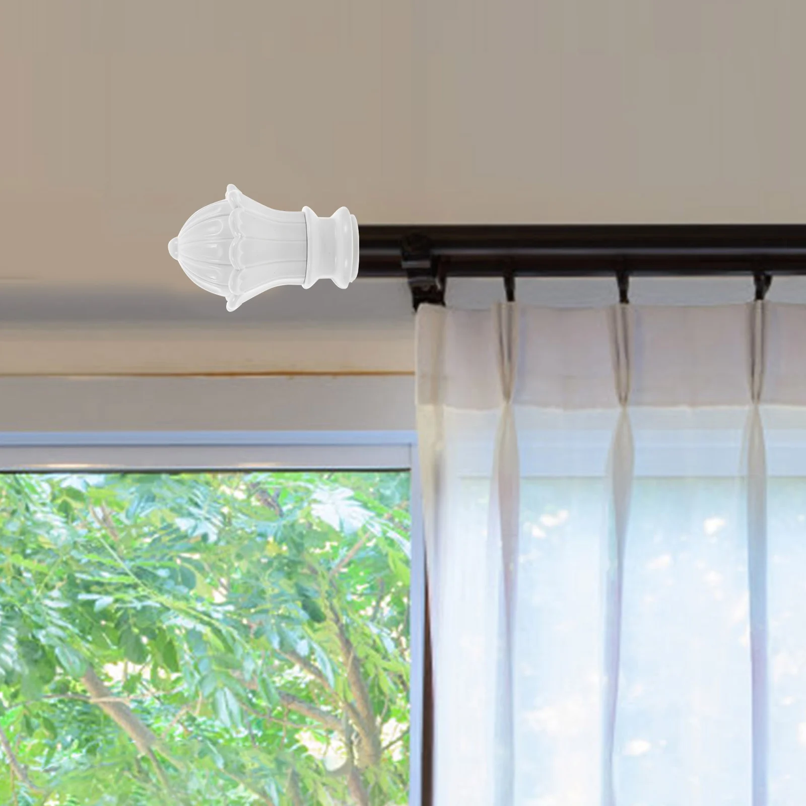 

4Pcs Plastic Curtain Rod Finials Decorative End Caps Simple Window Treatment for 26-28mm Rods Plastic Rod Ends