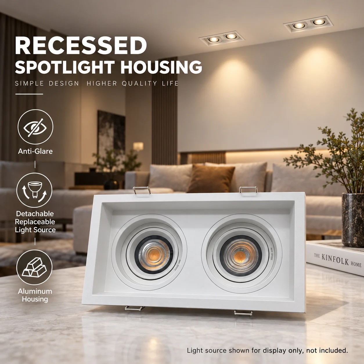 Deep Anti Glare GU10 MR16 Recessed Downlight Frame 100x195mm Cutout Aluminum Adjustable Spotlight Housing Replaceable Bulb