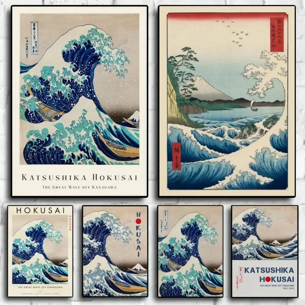 خمر اليابانية Ukiyoe الموجة العظيمة قبالة كاناغاوا قماش اللوحة معرض ملصق جدار ديكور فني غرفة المنزل
