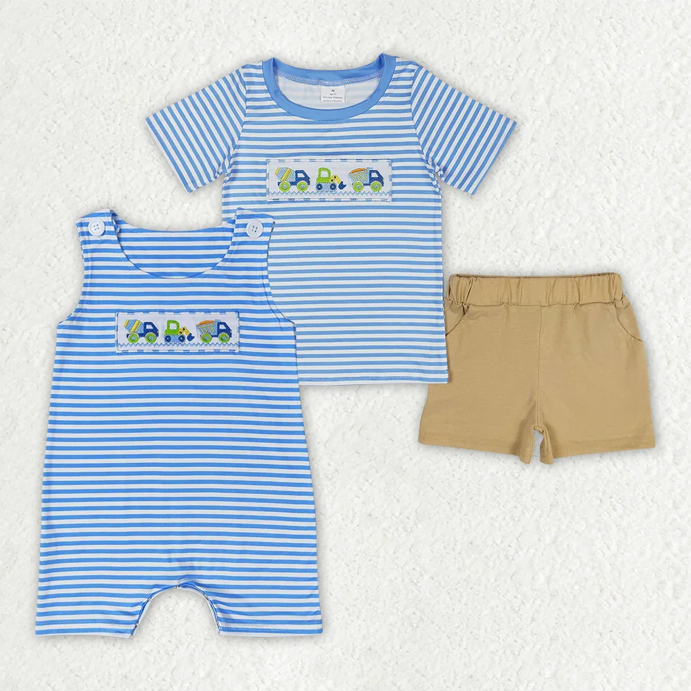 

BSSO0572 Wholesale toddler baby rompers Embroidered striped short-sleeved shorts sets Summer boutique baby boy clothes sets
