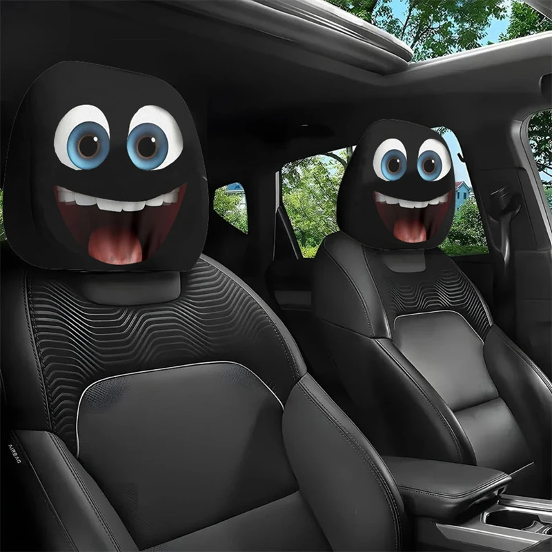 2 Pieces Of Classic Cartoon Character Knitted Caps With Cute Expressions And Smiling Themes, Car Headrest Covers, Washable