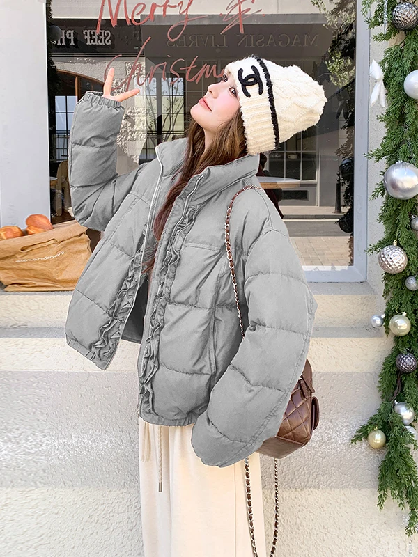 레드 플래드 또는 퍼퍼 재킷 여성용 스탠드 칼라 따뜻한 겨울 외투 2025년 신상 캐주얼 레귤러 핏 롱 슬리브