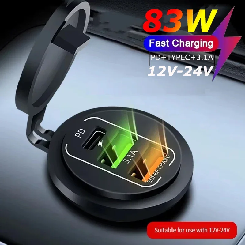 30W PD Typ-C QC3.0 USB Autoladegerät 12V/24V USB C Ladegerät Buchse Steckdose Schnellladung für Motorrad RV Boot ATV