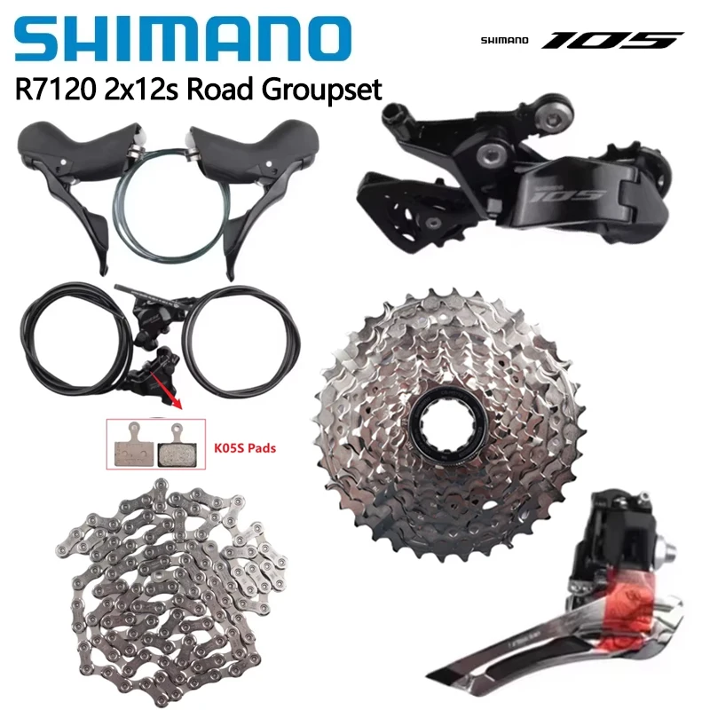Shimano R7120 2x12s Road Groupset ST-R7120+BR-R7170 900/1600mm K05S Pads CS-R7100 11-34T/11-36T RD-R7100 GS For Road Bike