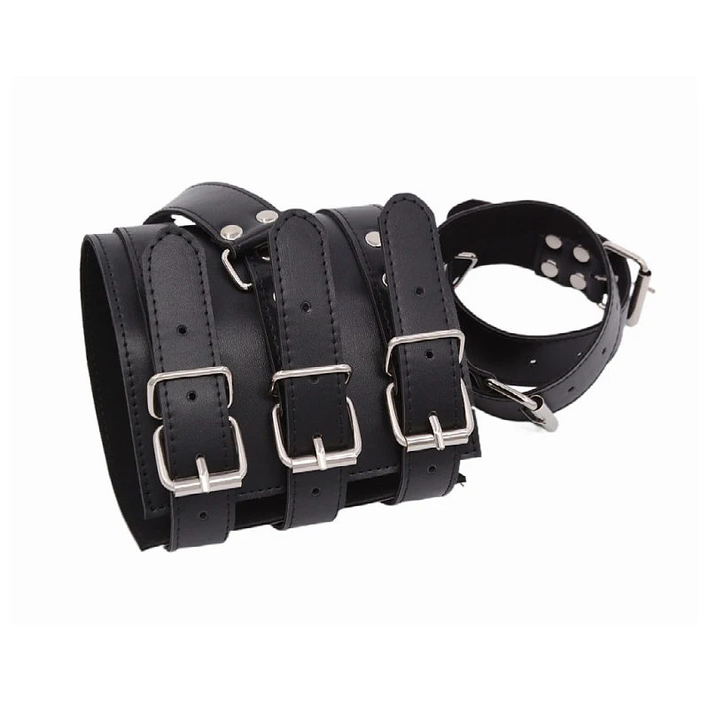 SM PU Leather Behind Back Hand Cuff Collar BDSM Bondage Restraints Slave Training Hand Binding SM Toys For Couple Games Moonuo