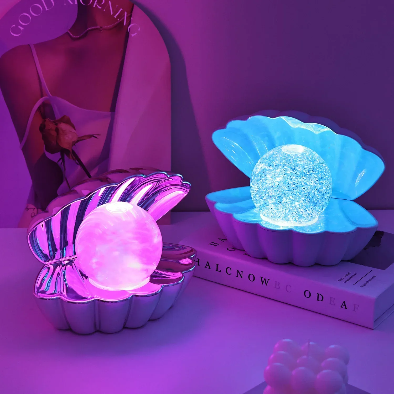 Unique Seashell Night Light - LED Bedside Lamp for Bedroom