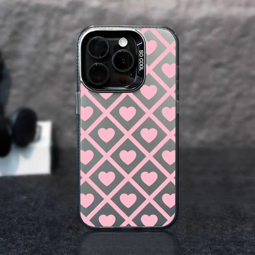 1pc rosa coração caso de telefone laser imd cor prata escudo para iphone 17 16 15 14 13 12 11 ar pro max plus