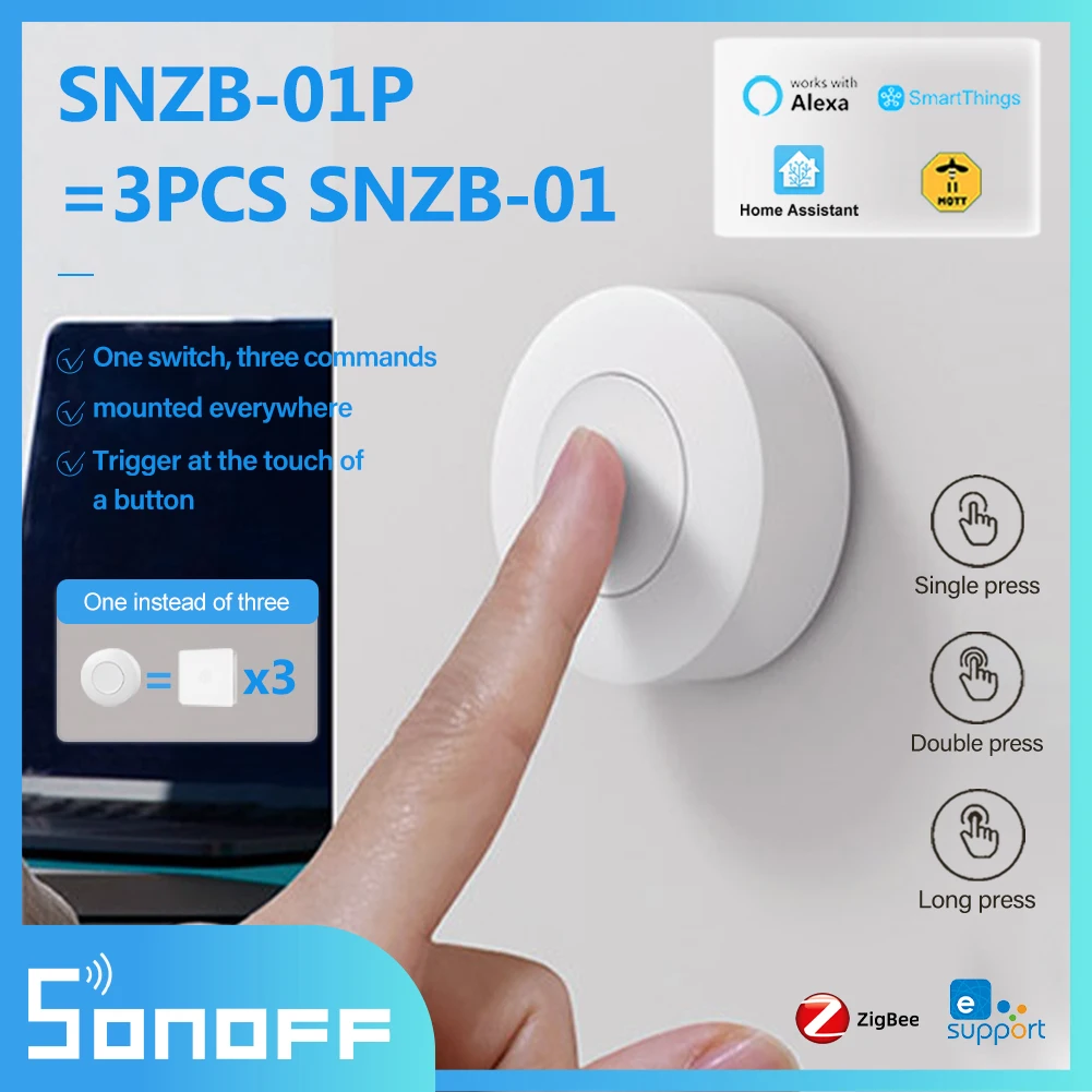 1/10 Sonoff Zigbee SNZB-01P No Wiring Wireless Scene Switch Diy 2-way Control Light Switch/emergency Button/door Bell Smart home