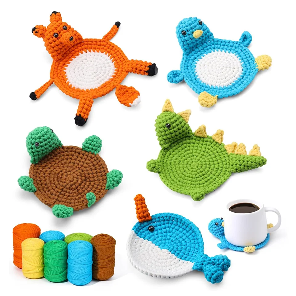 

Zxiixz набор подставок для вязания крючком с изображением животных с шаговыми видеоуроками, пряжа и крючками, набор для вязания для начинающих, подарок для рукоделия своими руками