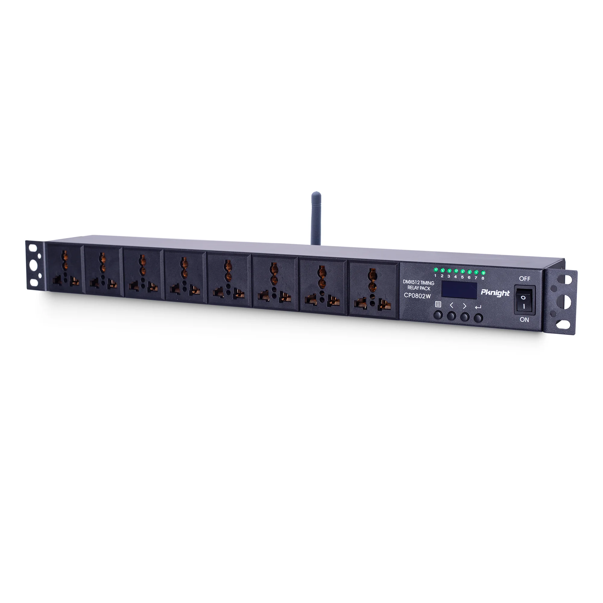 

Pknight 2.4G Wireless WiFi & RS485 8-Outlet Smart PDU DMX Relay – Programmable Power Sequencer with DMX512 Control, Rack-Mount P