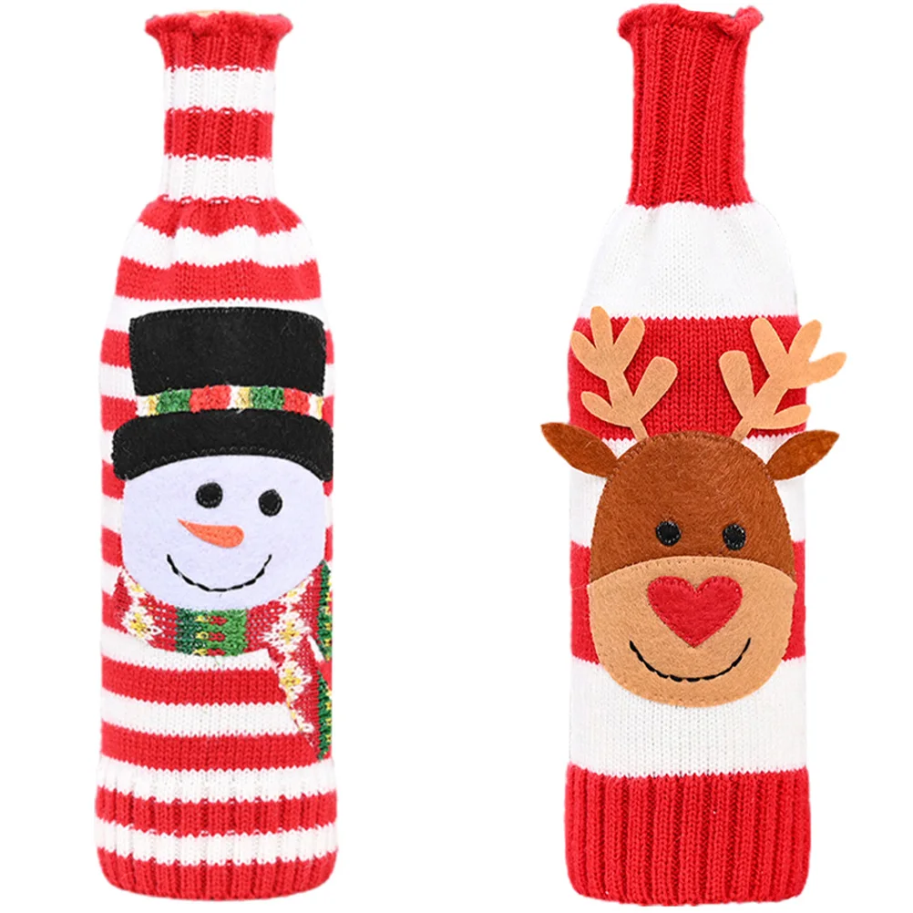 

2Pcs Wine Bottle Cover Christmas Themed Knitted Sleeve for Wine Gift Packaging Decorative Bottle Sweaters Assorted