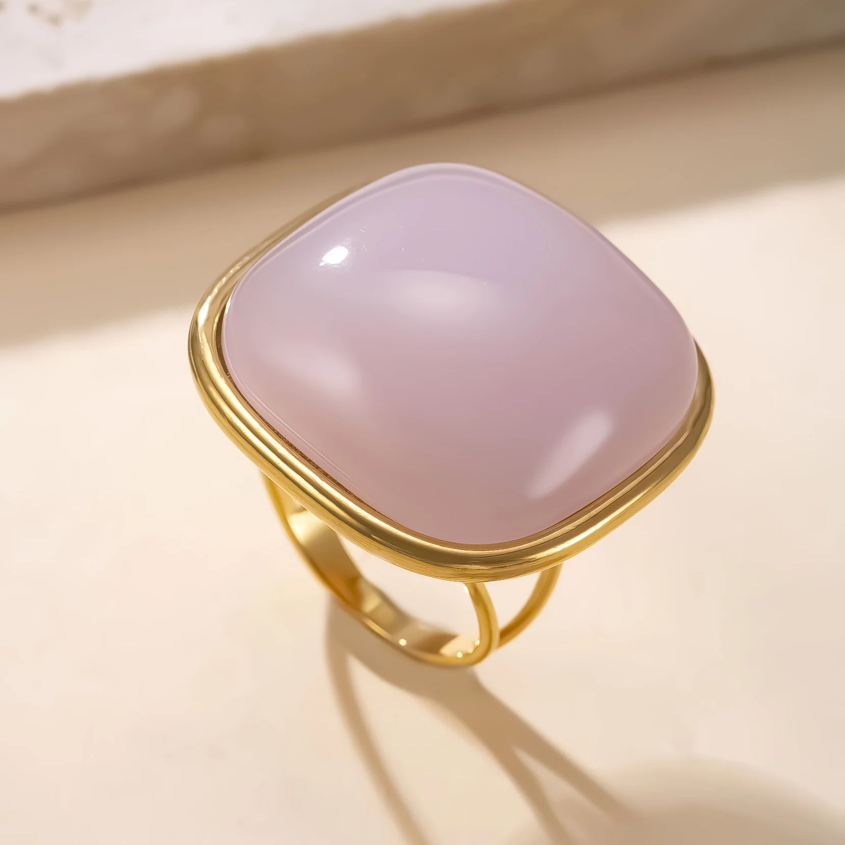 Punk Square Retro Geometric Hollowing Inlay Gem Rings 18K Golden PVD Plated Stainless Steel Summer Popular Charm Jewelry Gift - view 3