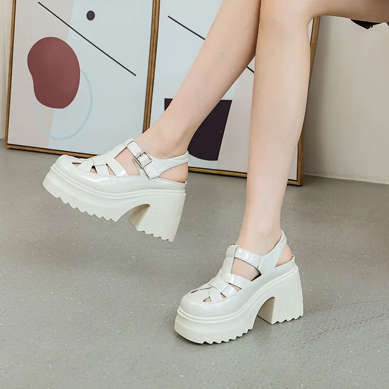 

XMWRLW женские летние сандалии из натуральной кожи, модная женская летняя обувь на высоком каблуке 10 см, женские сандалии, нескользящие сандалии