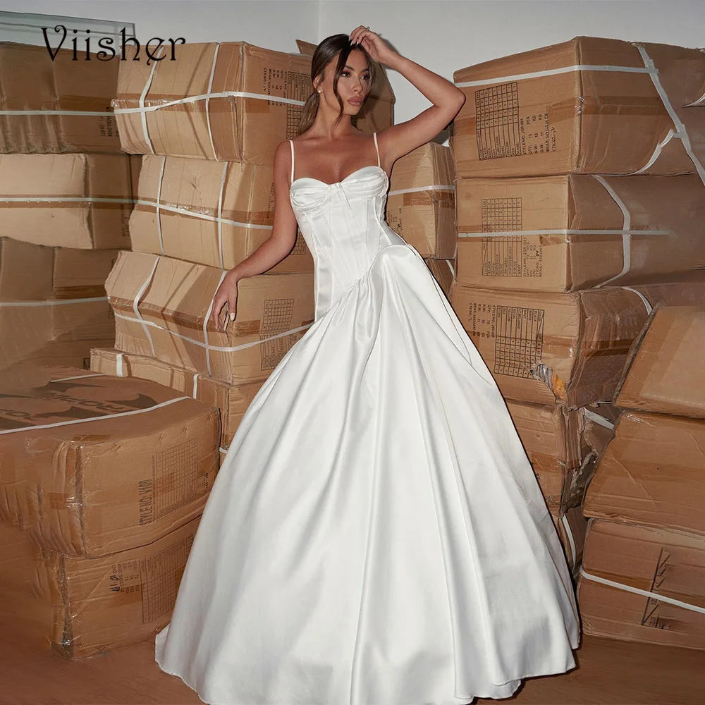 Viisher White A Line abiti da sposa Mono Satin Sweetheart abiti da sposa Vintage abito da sposa Boho personalizzato 2023