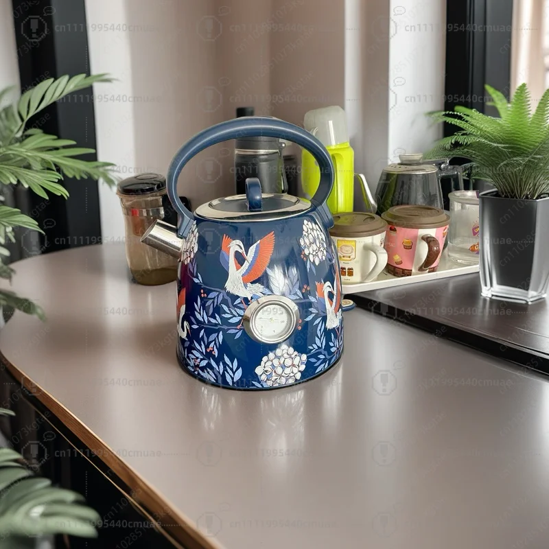 1.7L large capacity 304 stainless steel retro crane printing electric kettle boiling water blue