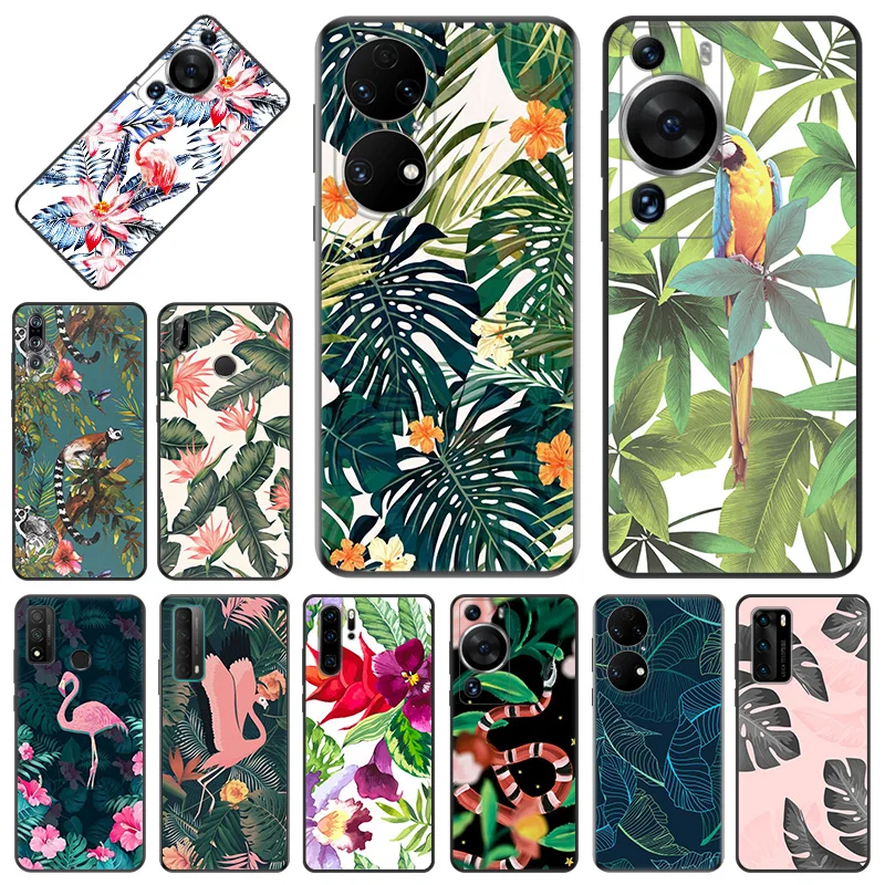 Phone Case For Honor X9b X6 a X7 X8 b 70 90 Magic5 Tropical Plants Banana Leaves Flamingo Huawei P20 P30 P40 P-SmartZ Soft Cover