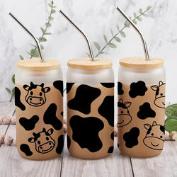 Cute Cow Pattern Vinyl Art Sticker 16oz 20oz Glass Wrap Can Decals Decor Cow Face Pattern Decal For Libbey Glass Can Decoration