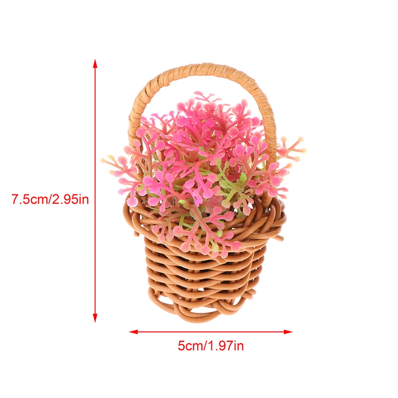 1Set 1:12 Dollhouse Miniature Woven Flower Basket Hand Basket Furniture Accessories Decor