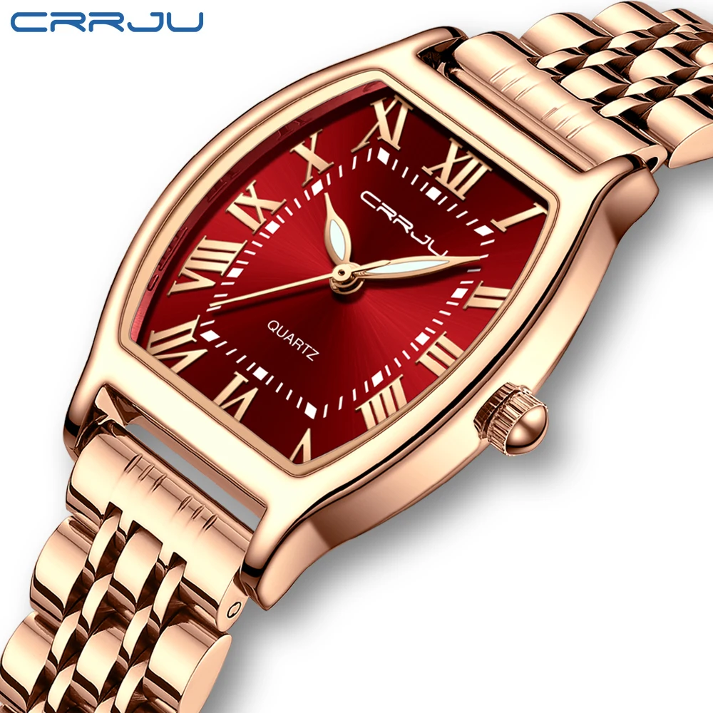 CRRJU Ladies Waterproof Quartz Watch Stainless Steel Dress Bracelet Wristwatch Women's Square Relogio Feminin