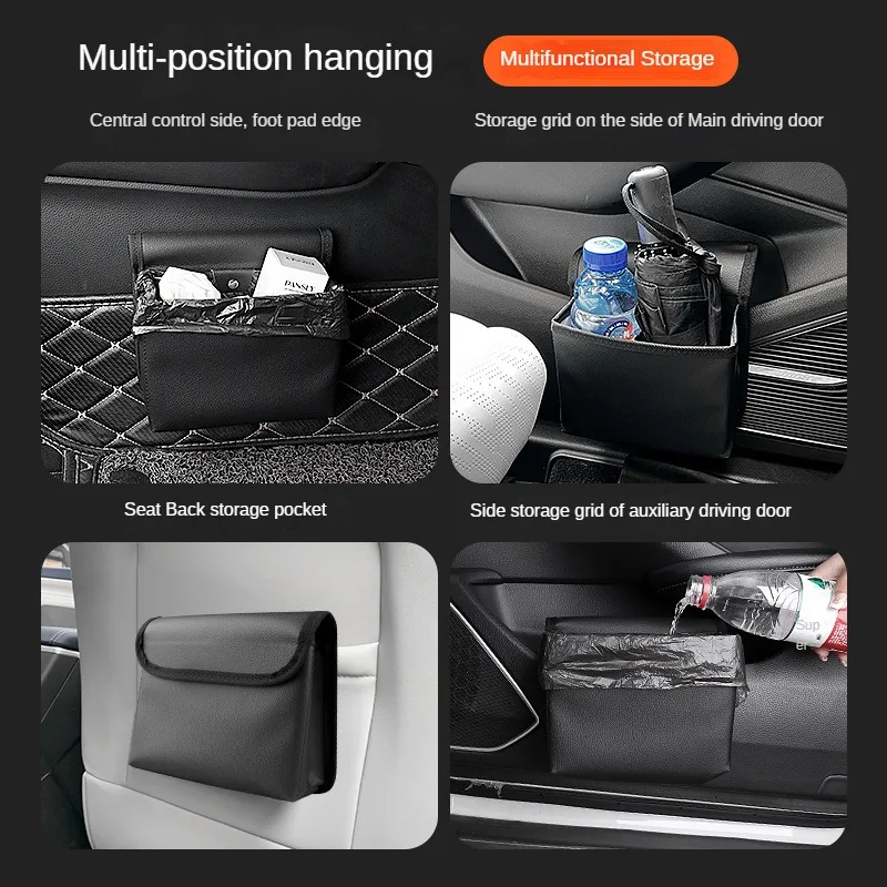 Car Folding Trash Can Multifunctional Seat Back Door Hanging Storage Box with Cover Car Accessories Interior Organizer