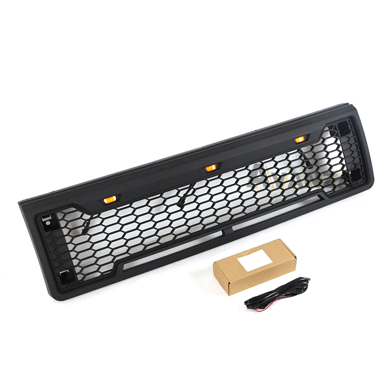 شواية أمامية مع شريط إضاءة يناسب 1987-1991 Ford F150 شبكة سوداء غير لامعة #3