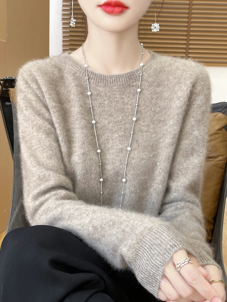 Suéter de lana merina de 100% para mujer, jerséis con cuello redondo, prendas de punto de Cachemira suaves y cómodas, Tops con parte inferior Base para mujer