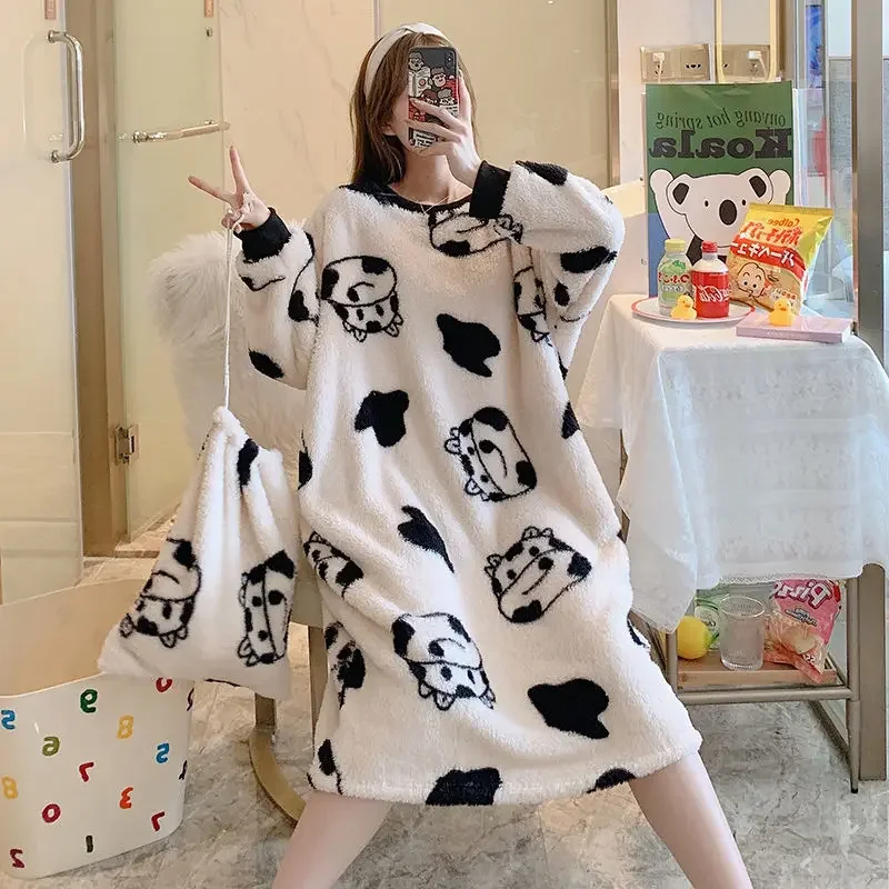 

Print Nightgowns Women Design Fashion Winter Loose Students Ulzzang Homewear Ladies Lounge Comfortable Casual Popular Ins Mujer