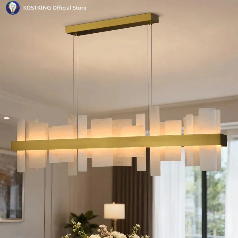 

Alabaster Chandelier For Dining Room Living Room Kitchen Island Entryway Rectangle Spanish Marble Hanging Pendant Light