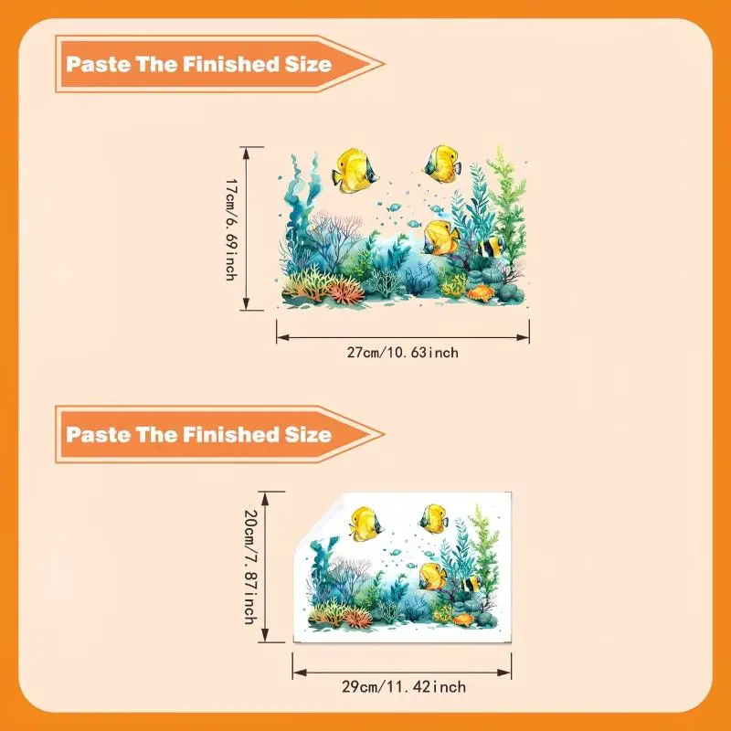 Ocean Fish Background Wall Sticker Waterproof Self-Adhesive Easy to Apply Sink Area Decor for Bathroom Rental Apartment