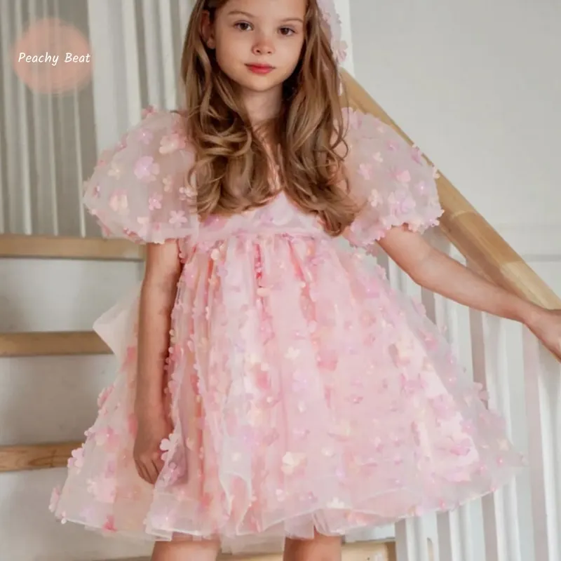 

Newborn Baby Girl Princess Flower Tutu Dress Puff Sleeve Infant Child Tulle Vestido Pageant Party Birthday Baby Clothes 1-12Y