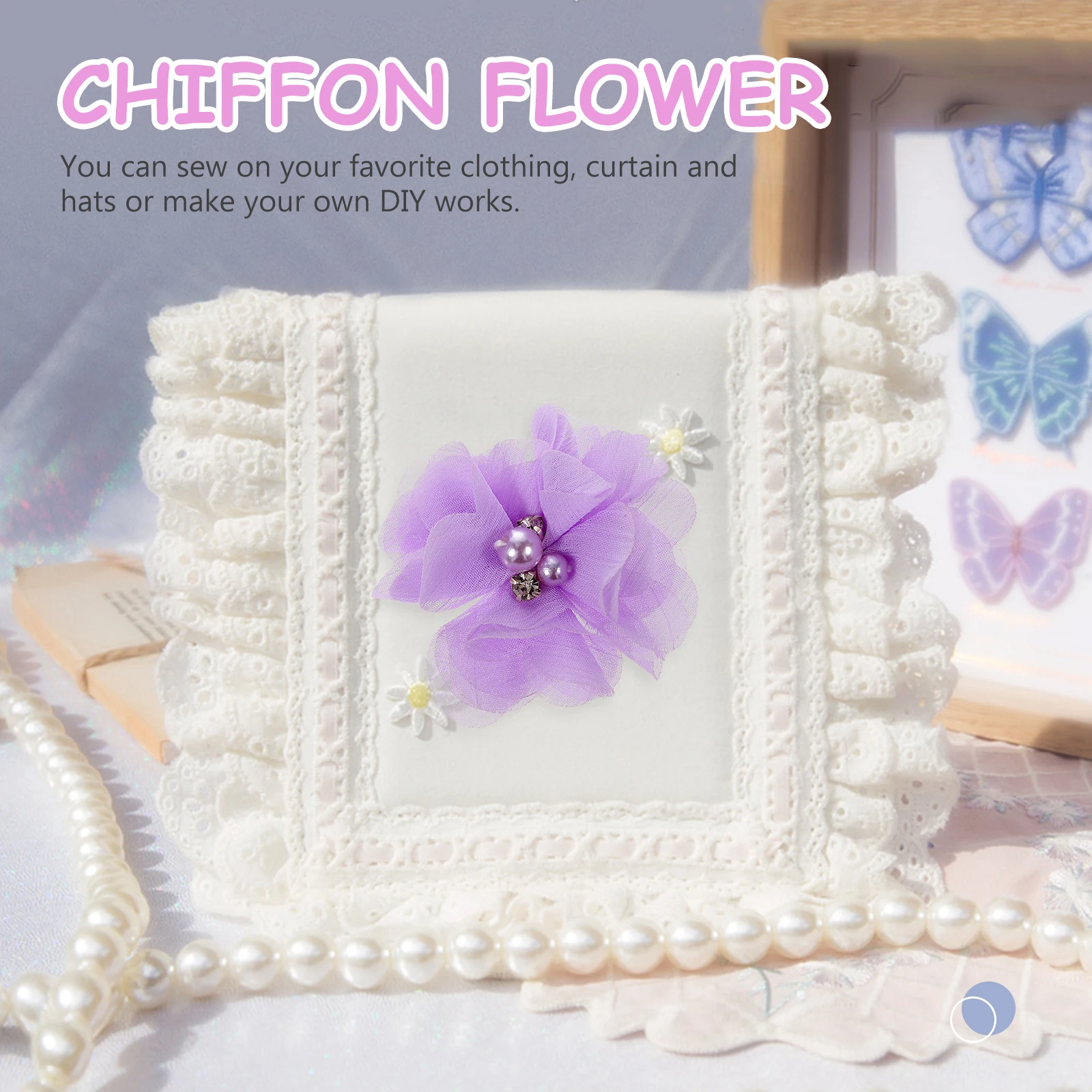 

30pcs Pearl Chiffon Flower Mini Dress Fabric Crafts Decor H made Sewing Supplies Clothing Accessories DIY Projects Multi