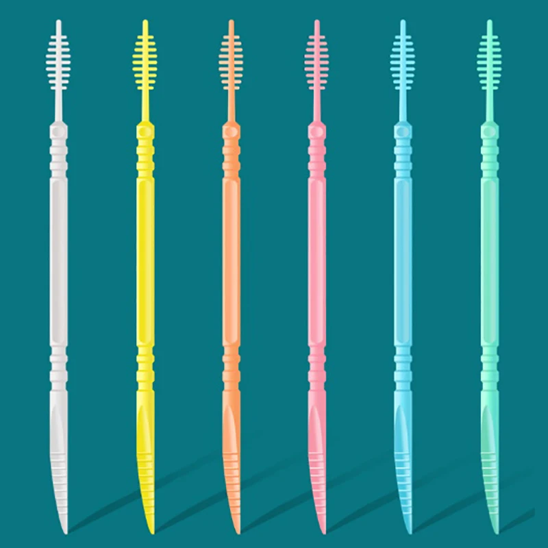 300Pcs Plastic Double-head Interdental Brush Dental Floss Stick Mouth Hygiene Plastic Toothpicks Toothbrush Teeth Cleaning Brush