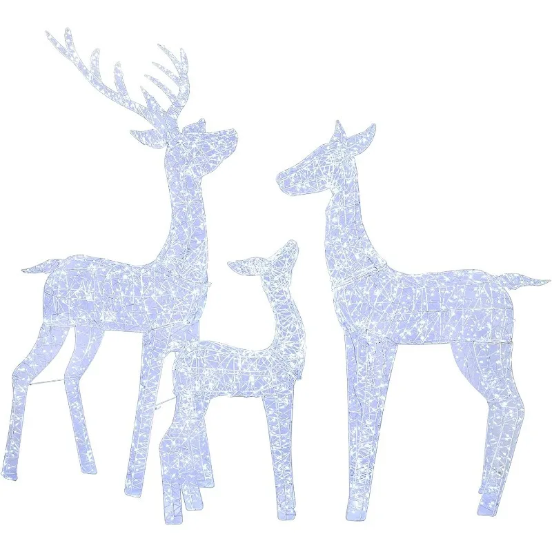 عائلة رنة عيد الميلاد الخارجية المضاءة ثلاثية الأبعاد بطول 4.5 قدم، 1 660 مصباح LED أبيض، أوتاد أرضية، ربطات عنق بسحاب لتزيين العطلات