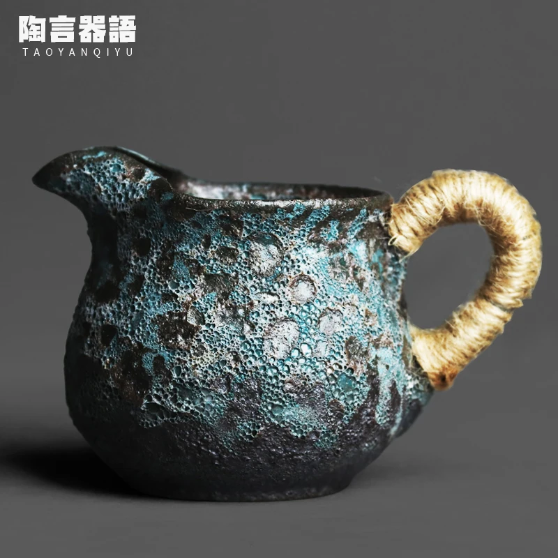 

Retro pottery lava stone pattern hand-held evenly divided tea cup handmade pottery stone texture kung fu fair cup