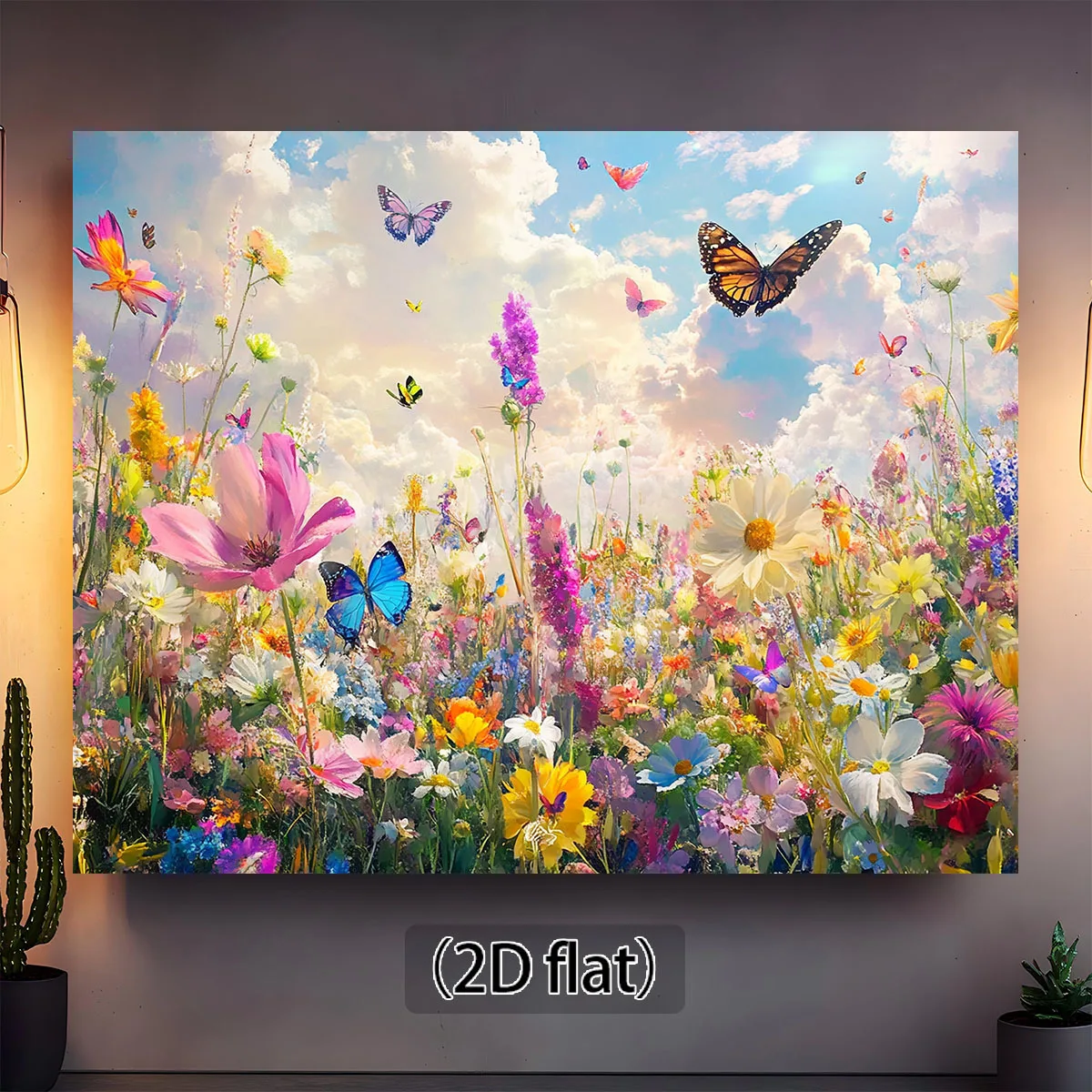 Butterfly Garden Tapestry, Colorful Flowers and Butterflies in Sunny Meadow, Nature Scenery Wall Hanging for Living Room Bedroom