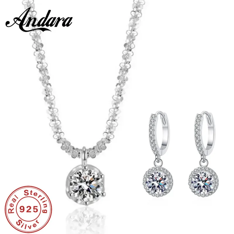 Andara Set aus Ohrringen und Halsketten aus 925er-Sterlingsilber, Aaaaa Zirkon, leichter Luxusschmuck, modisches Geschenk