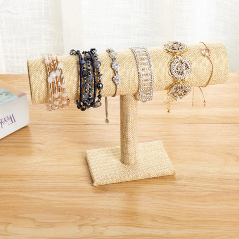 Single Linen Cloth/Leather Bracelet Chain Watch T-Bar Rack Jewelry Hard Display Stand Holder Jewelry Organizer Display Stand