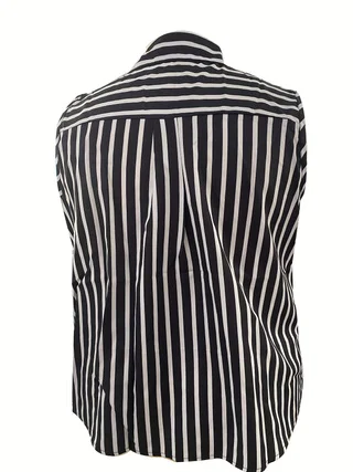 กระเป๋าขนาดบวกเปิดปุ่มด้านหน้าแนวตั้งลายเสื้อกั๊กสุภาพสตรีลําลองสีดําและสีขาว