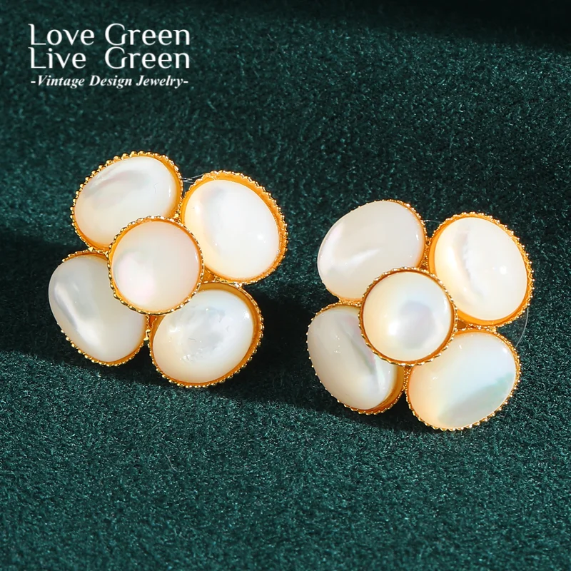 

Vintage White Moonstone Flower Earrings Cat Eye Stud Luxury Opal Jewelry Quality Designer For Woman Accessories New Trends 2025