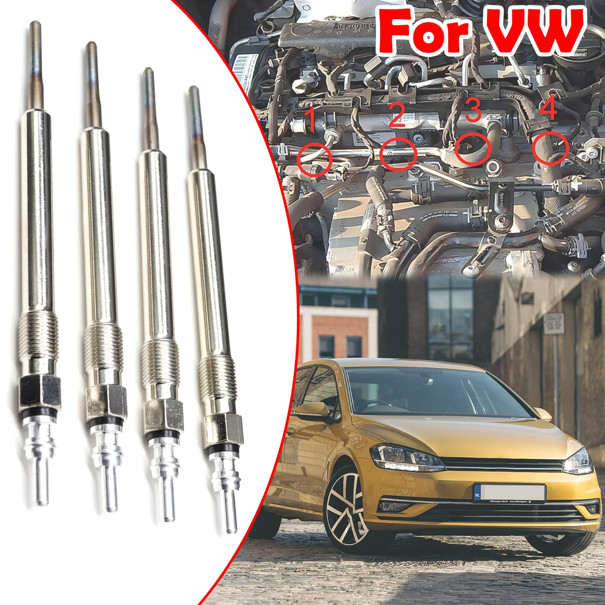 

4PCS For VW Golf 1K 5K 5G MK5-MK8 Touareg Polo Jetta Passat Diesel Heater Nickel Plating Glow Plugs 4.4V 03L963319 059963319AB
