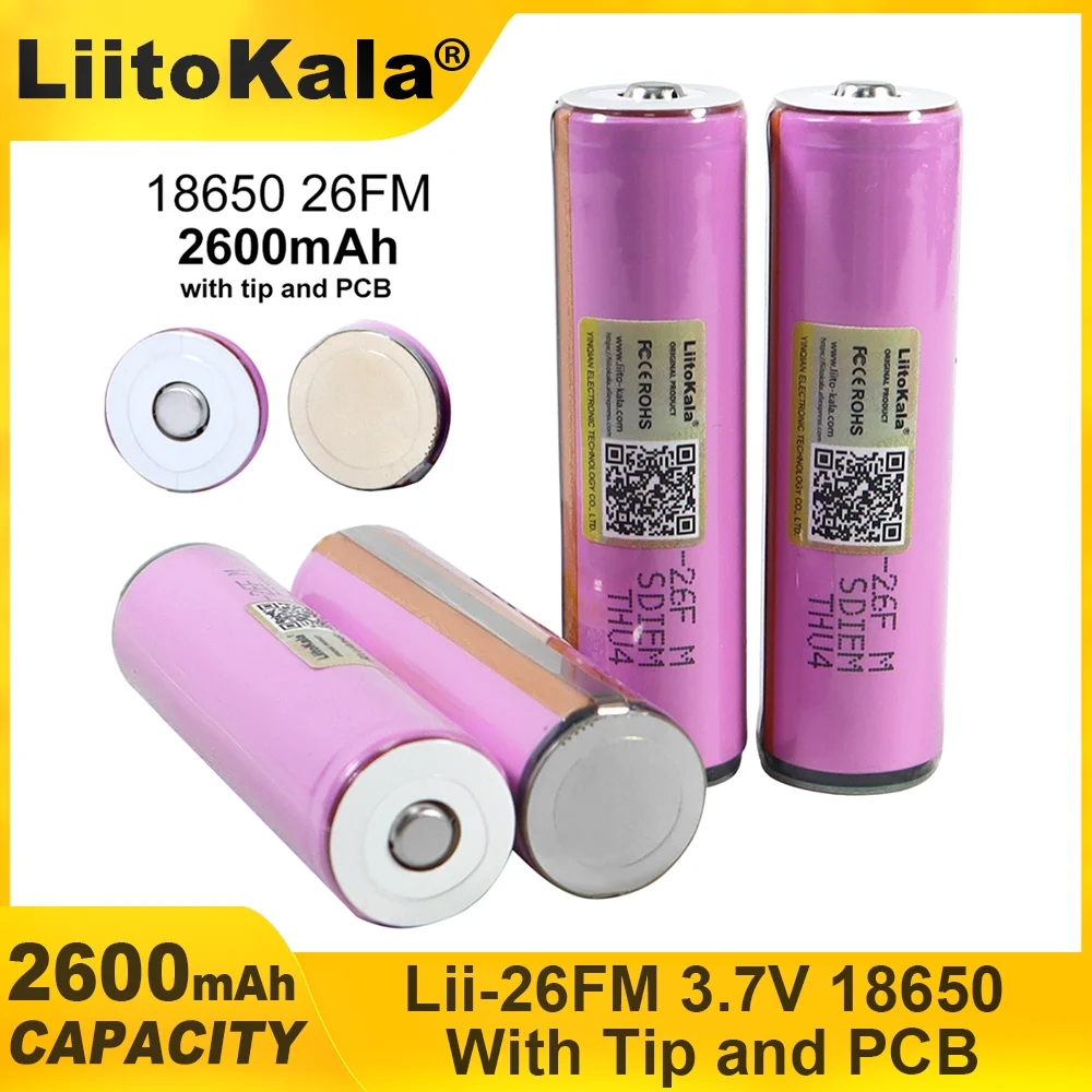 Liitokala 3.7V/4.2V 18650 2600mAh ICR18650-26FM Rechargeable Lithium Battery PCB Protection Board  for Flashlight