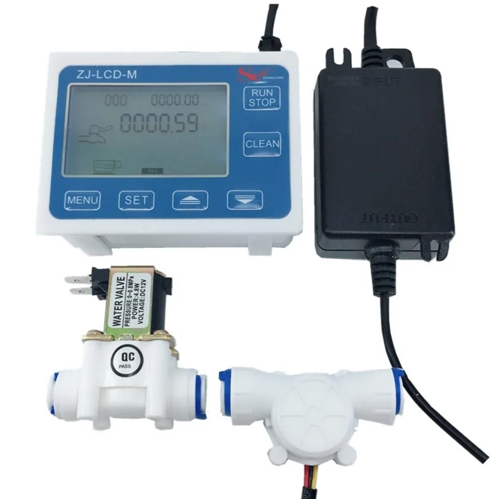 

ZJ-LCD-M Dosage Controller Digital Flow Meter PE Pipe 3/8" Inline Water Flow Sensor Solenoid Valve