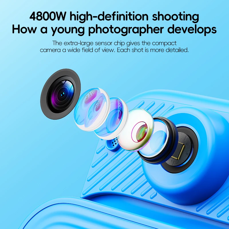 48MP Digitalkamera für Kinder mit Druckfunktion 1080P HD Sofortbildkamera Weihnachtsgeschenke Geburtstagsspielzeug für Mädchen Jungen im Alter von 4–12 Jahren