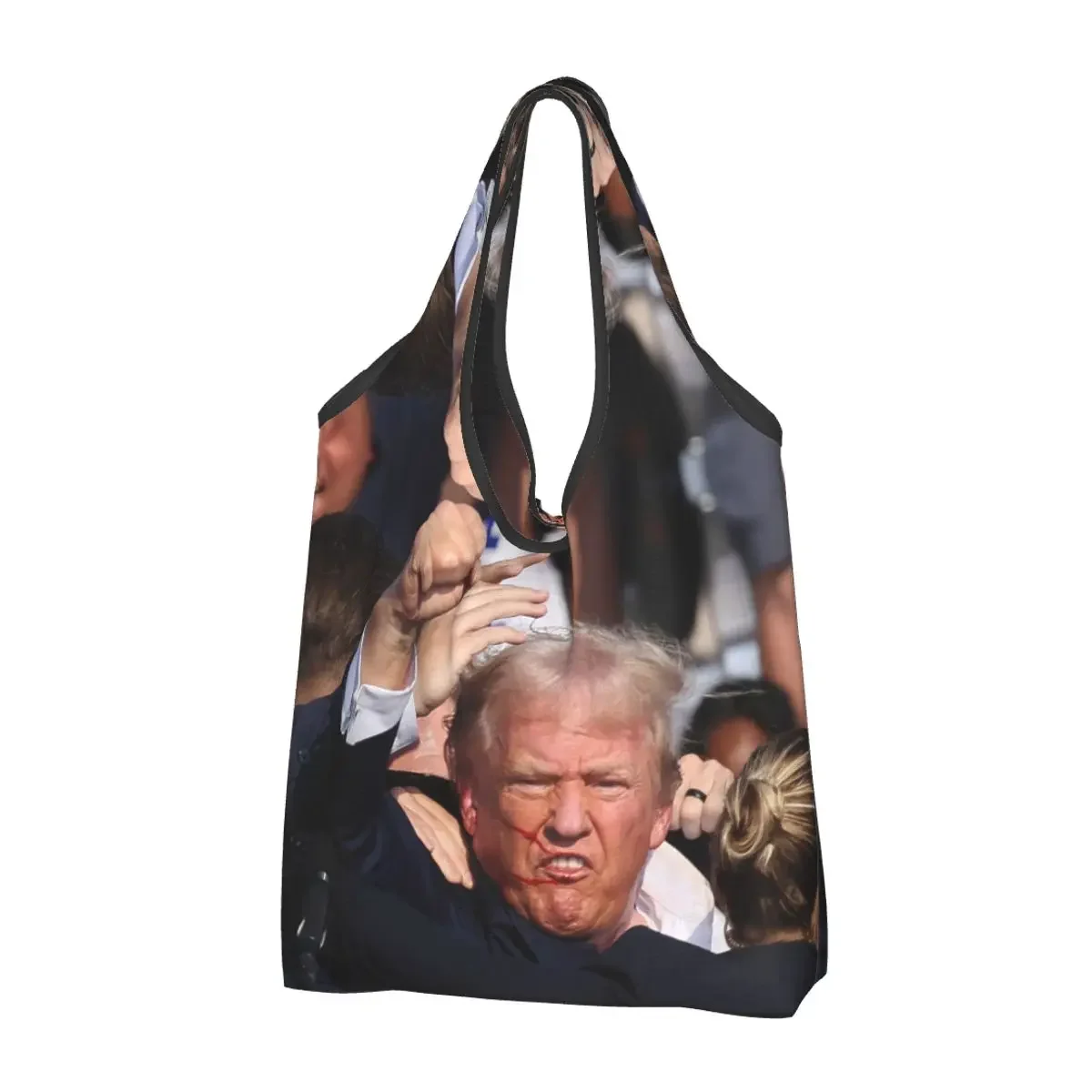 Custom Donald Trump's Bullet Pierced His Ear Grocery Shopping Tote Bag Women Custom Shoulder Shopper Bag Large Capacity Handbags